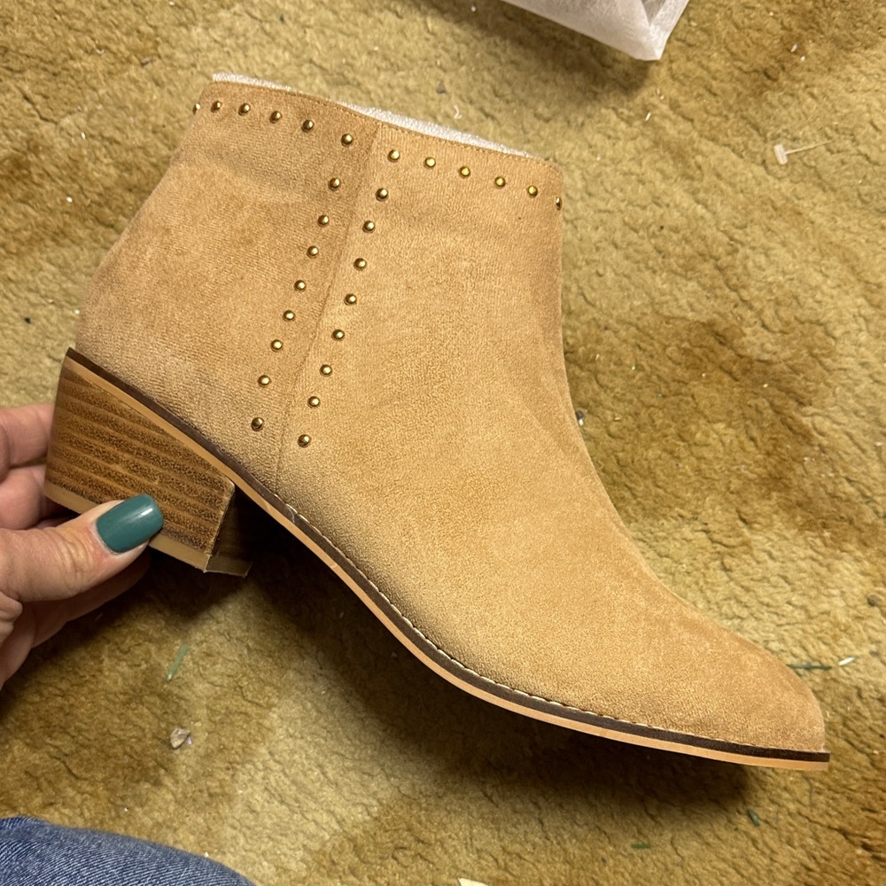 Tan Ankle Boots with Studded Detail
